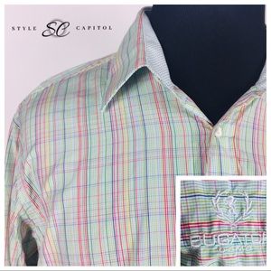 Bugatchi Uomo Men's Blue Green Yellow XL Shirt